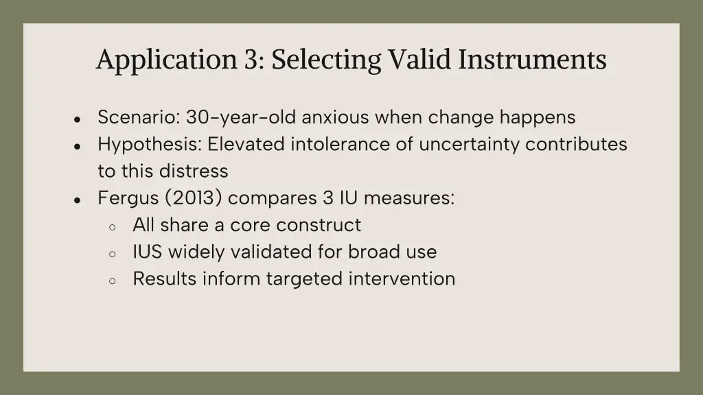 application 3 selecting valid instruments