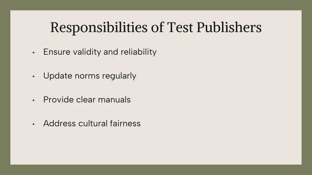 responsibilities of test publishers