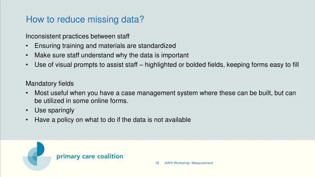 how to reduce missing data 1