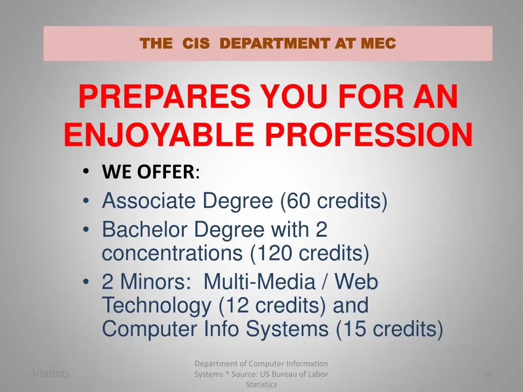 the cis department at mec the cis department