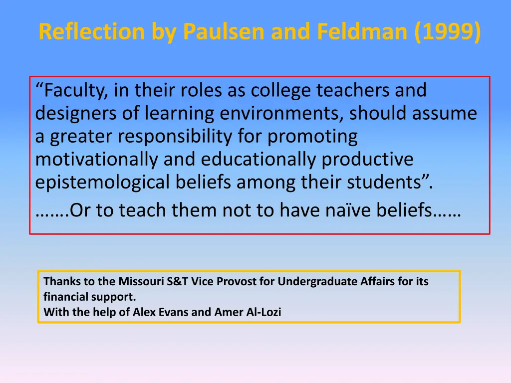 reflection by paulsen and feldman 1999 1