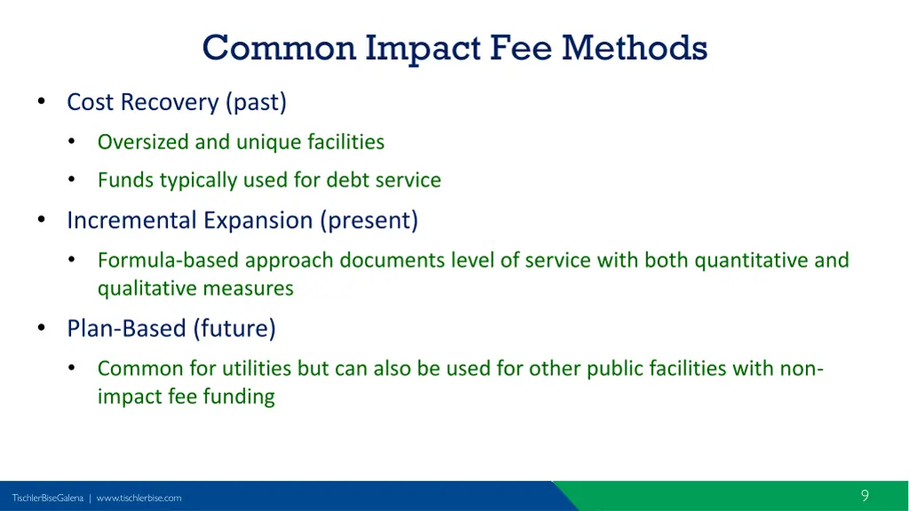 common impact fee methods