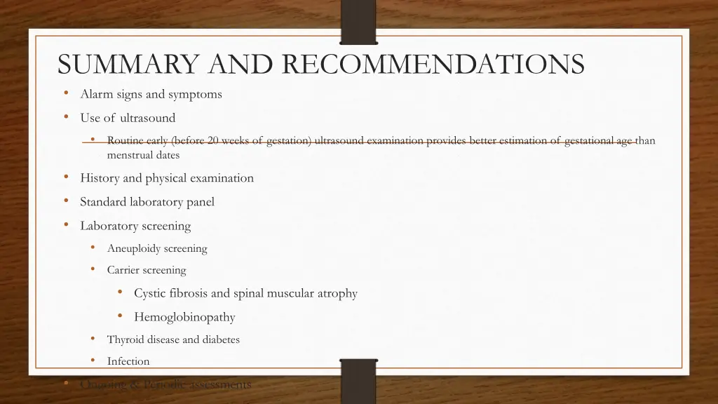 summary and recommendations alarm signs