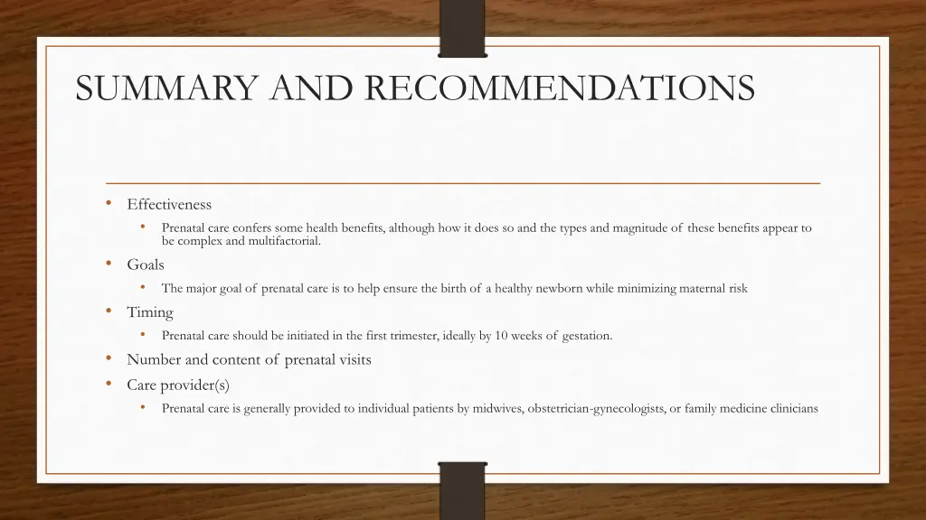 summary and recommendations
