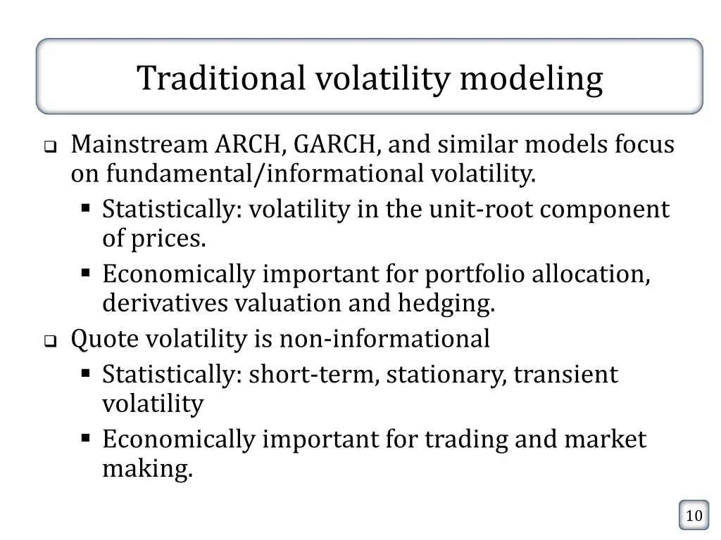 traditional volatility modeling