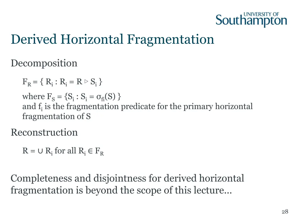 derived horizontal fragmentation