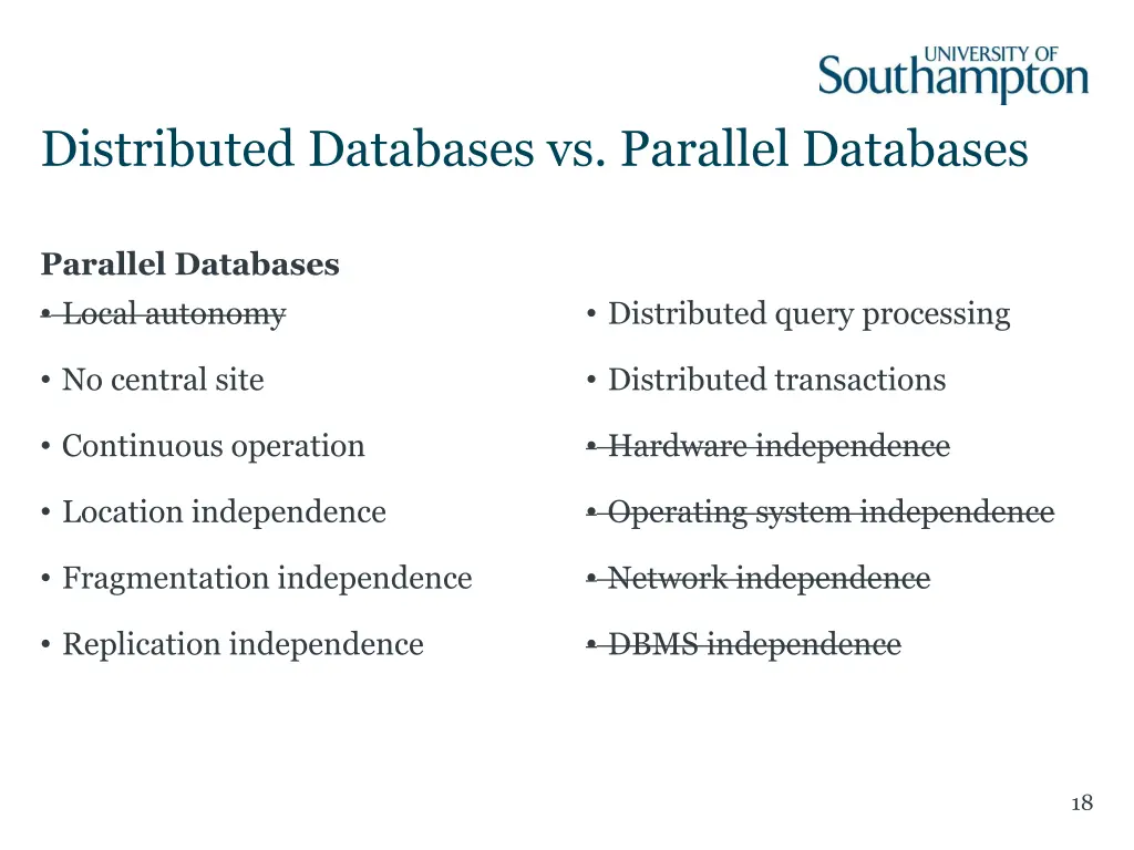 distributed databases vs parallel databases 1