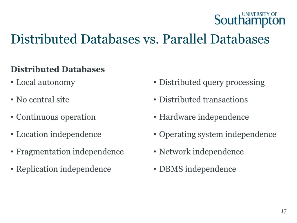 distributed databases vs parallel databases