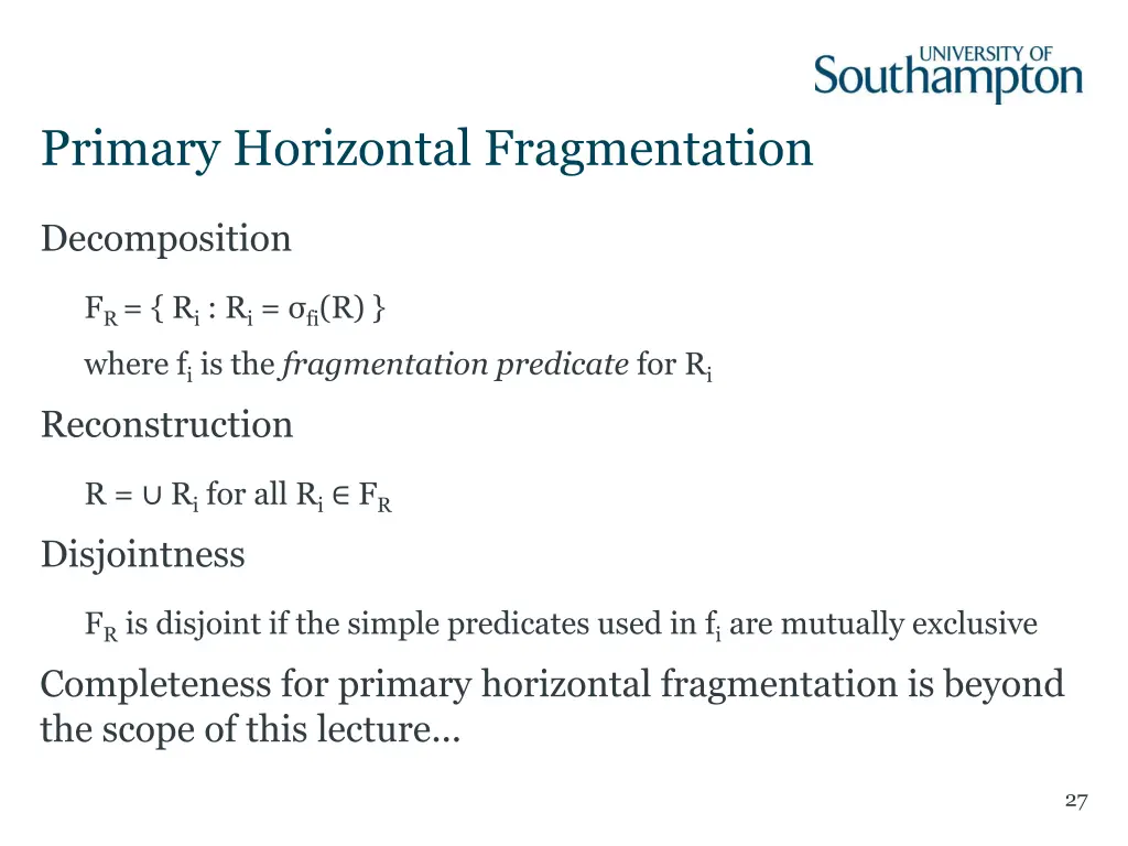 primary horizontal fragmentation