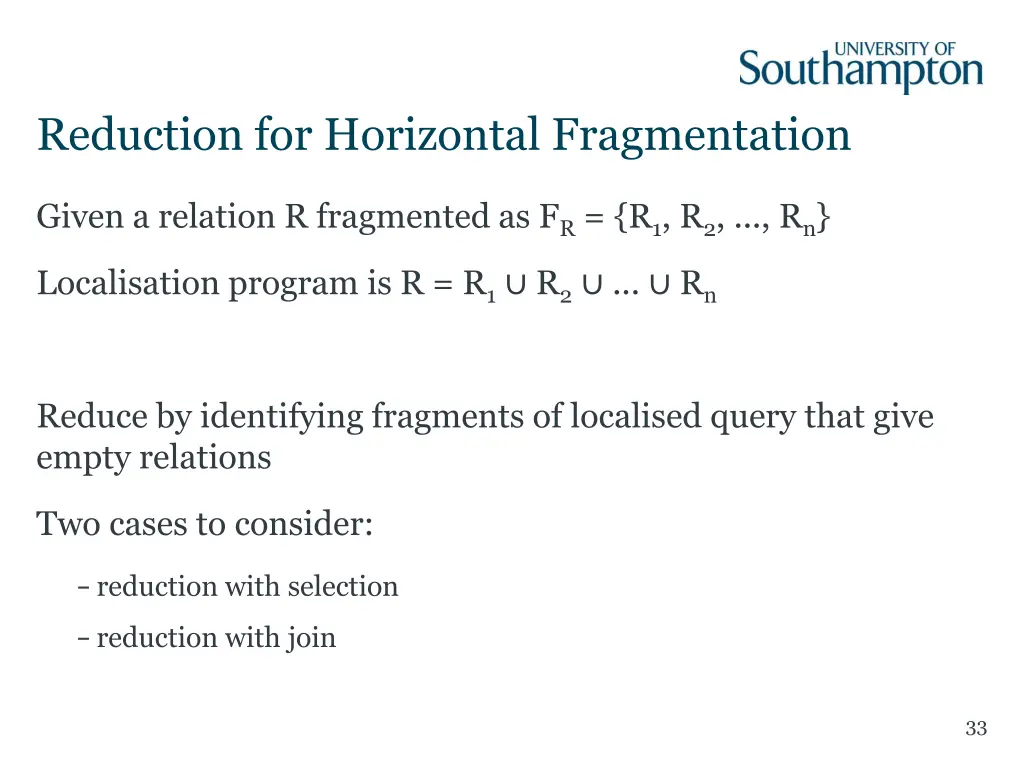 reduction for horizontal fragmentation