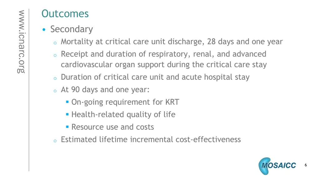 outcomes secondary o mortality at critical care