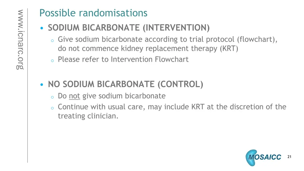 possible randomisations sodium bicarbonate