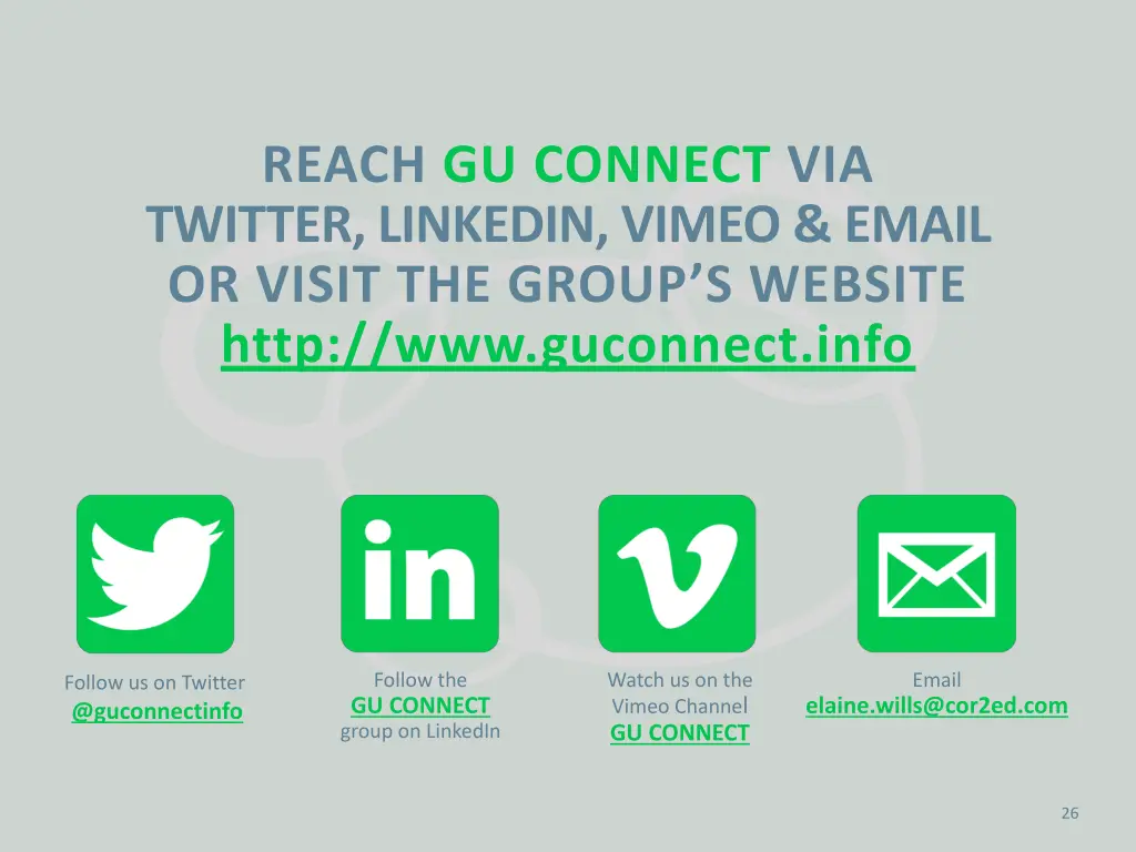 reach gu connect via twitter linkedin vimeo email