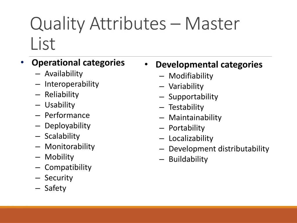 quality attributes master list
