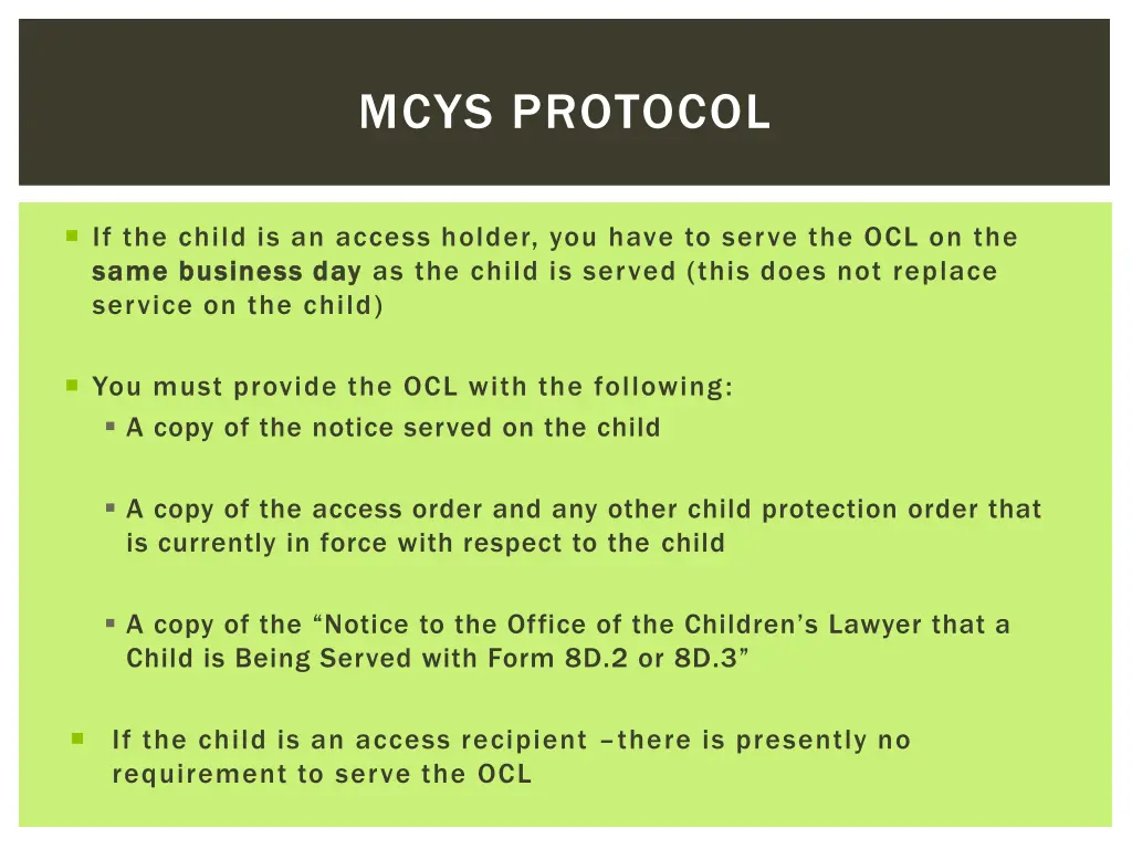 mcys protocol
