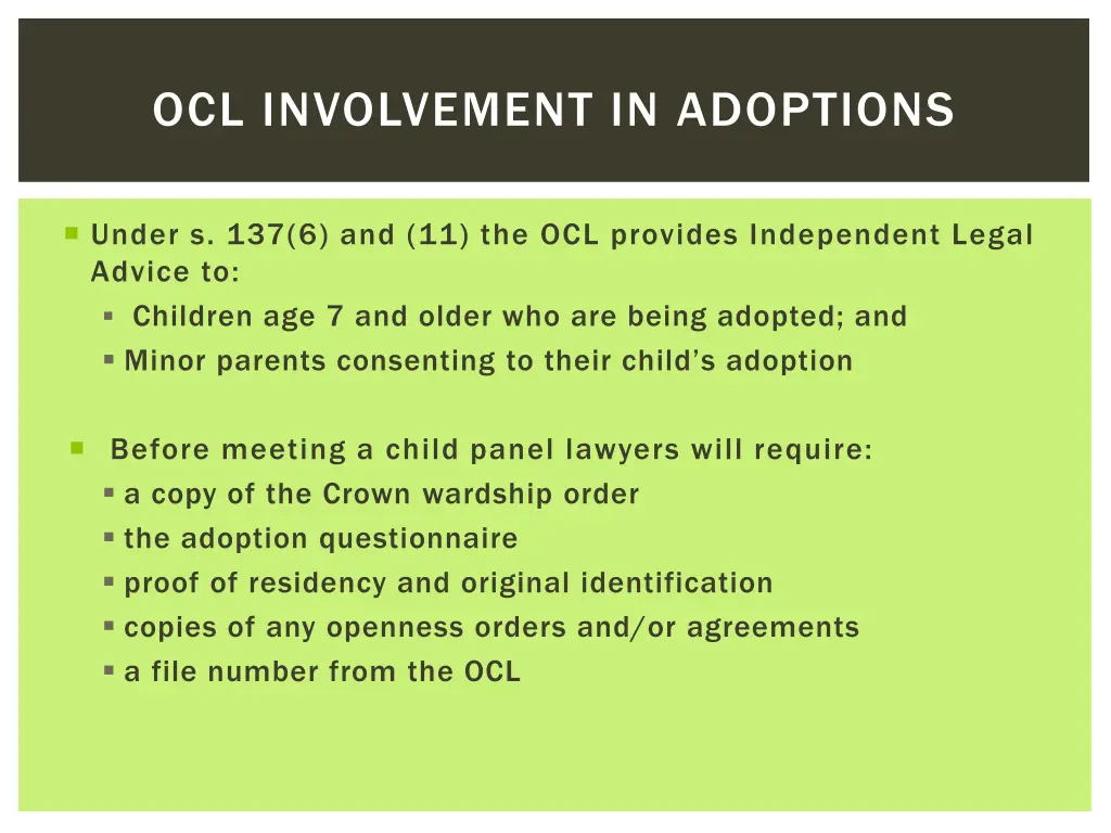 ocl involvement in adoptions