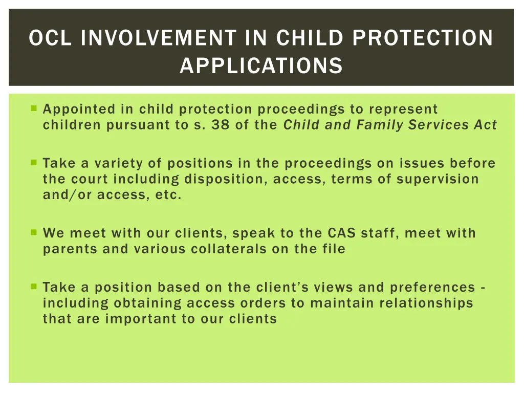 ocl involvement in child protection applications