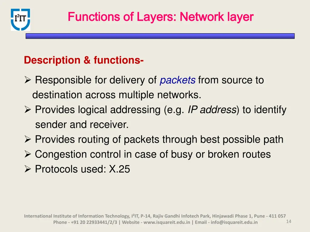 functions of layers network layer functions