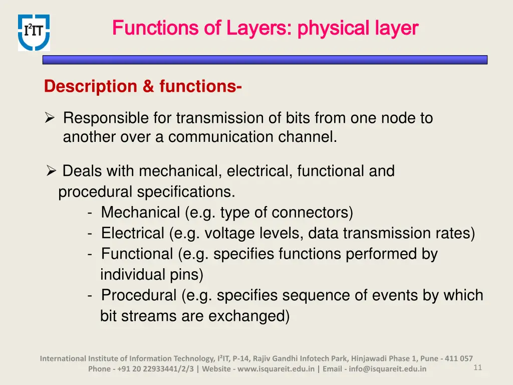 functions of layers physical layer functions