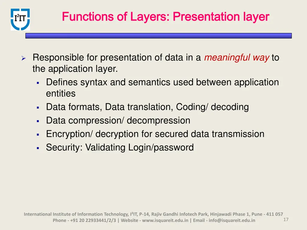 functions of layers presentation layer functions
