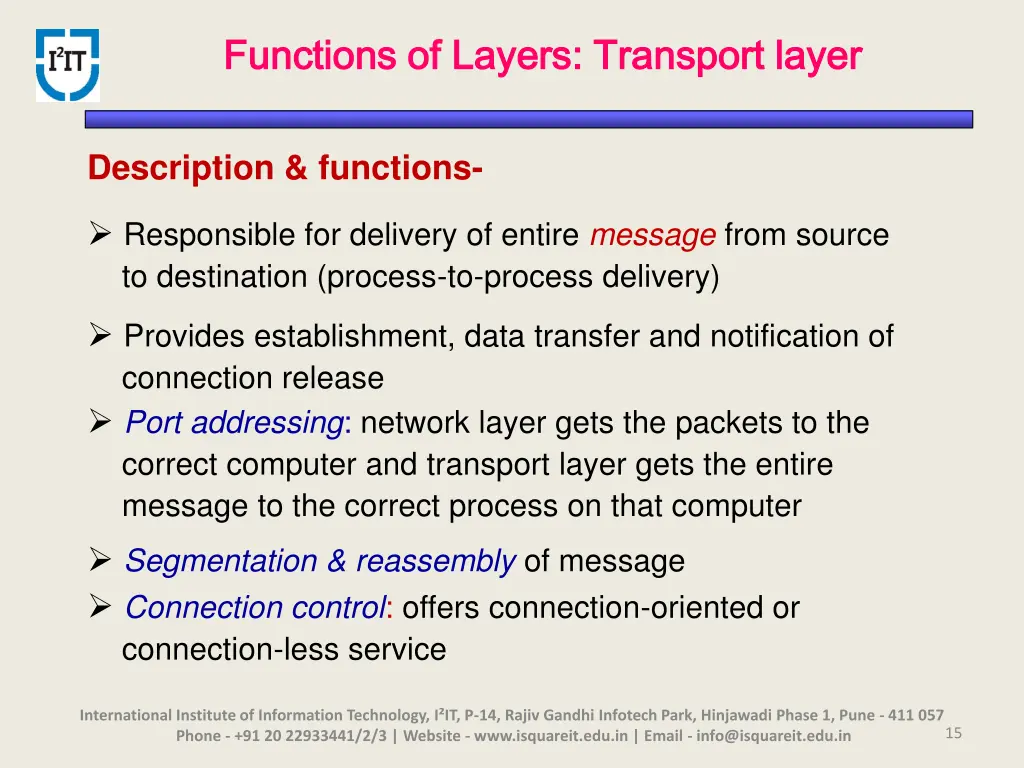 functions of layers transport layer functions