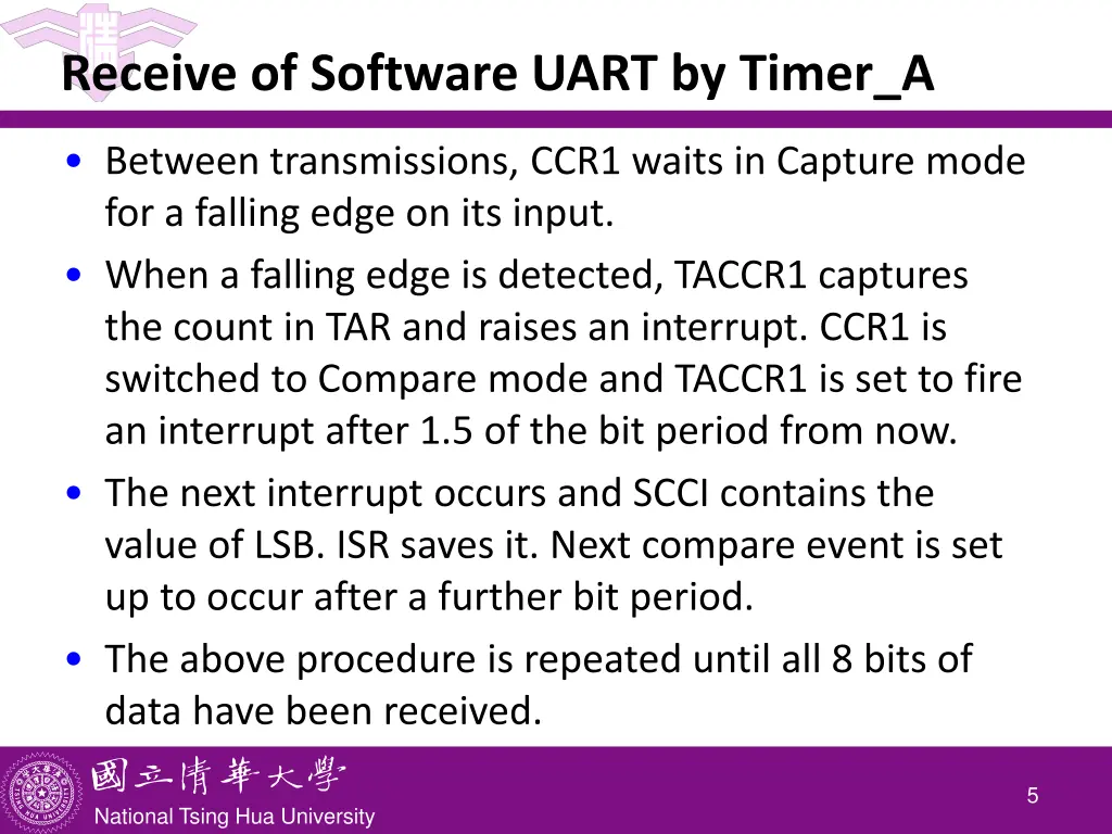 receive of software uart by timer a