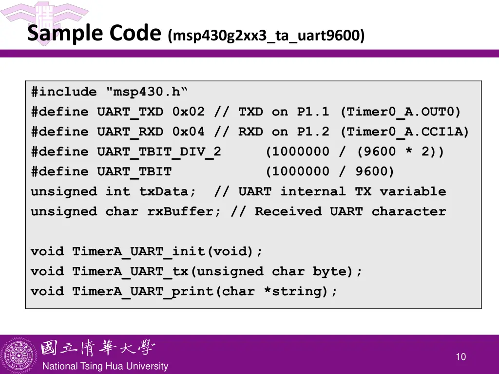 sample code msp430g2xx3 ta uart9600 1