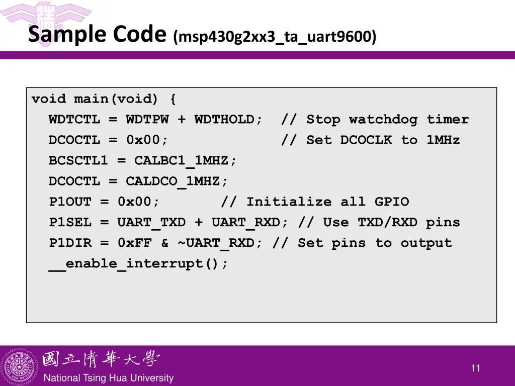sample code msp430g2xx3 ta uart9600 2
