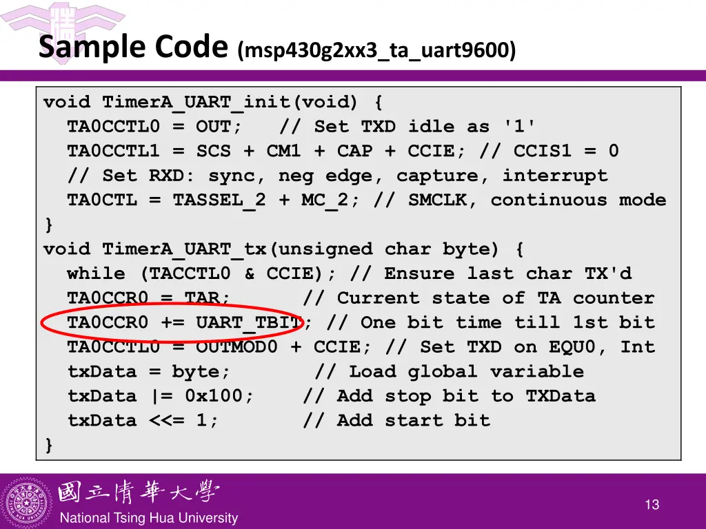 sample code msp430g2xx3 ta uart9600 4