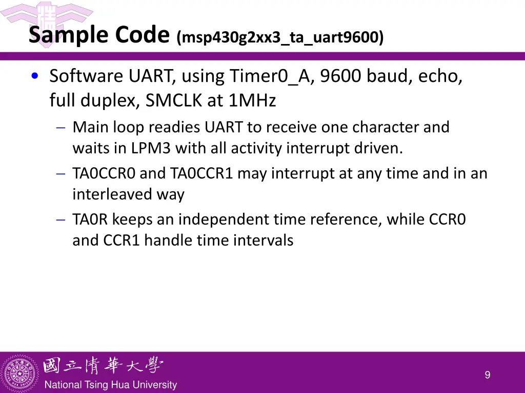 sample code msp430g2xx3 ta uart9600