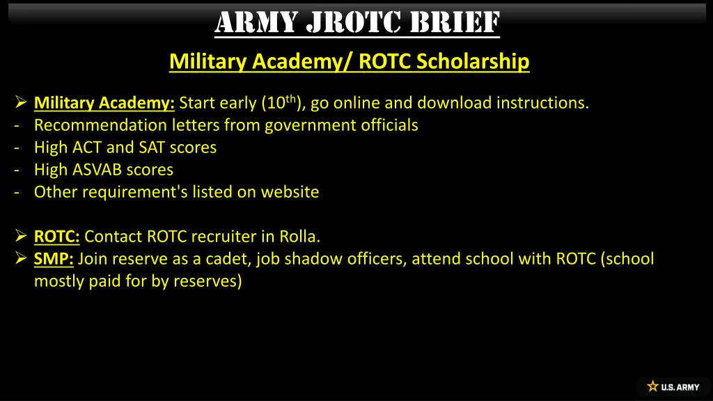 army jrotc brief military academy rotc scholarship