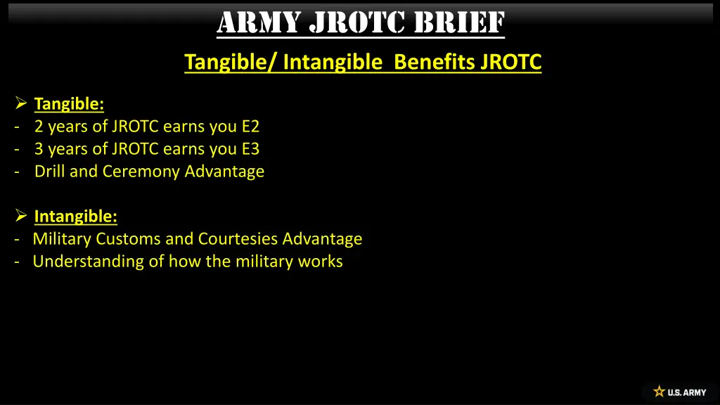 army jrotc brief tangible intangible benefits