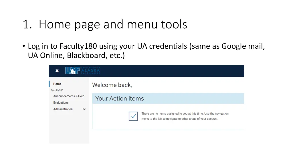 1 home page and menu tools