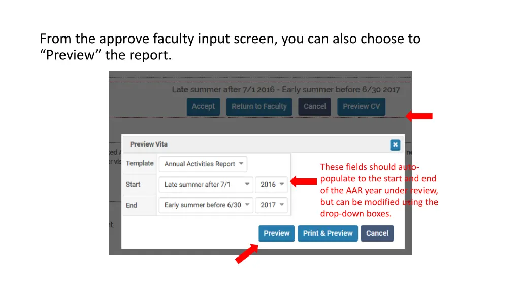 from the approve faculty input screen