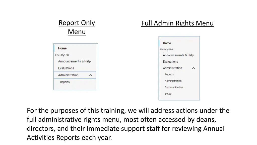report only menu