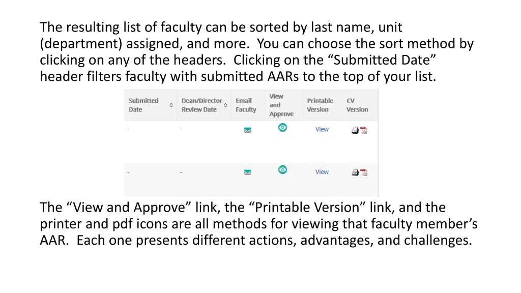 the resulting list of faculty can be sorted
