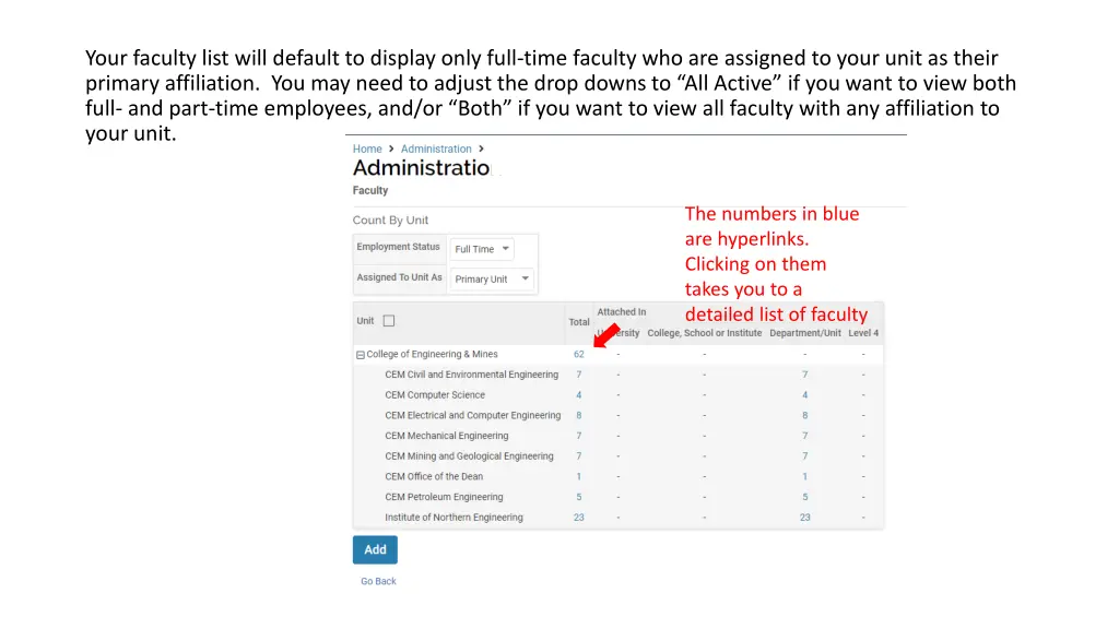 your faculty list will default to display only