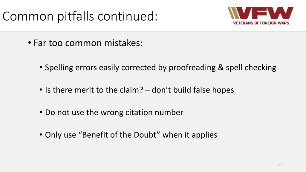 common pitfalls continued