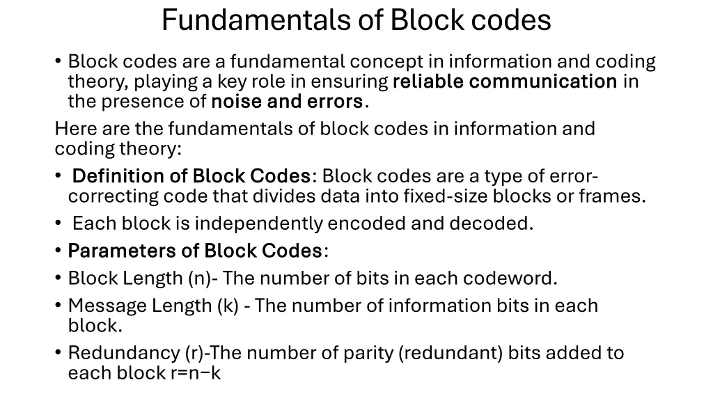 fundamentals of block codes block codes