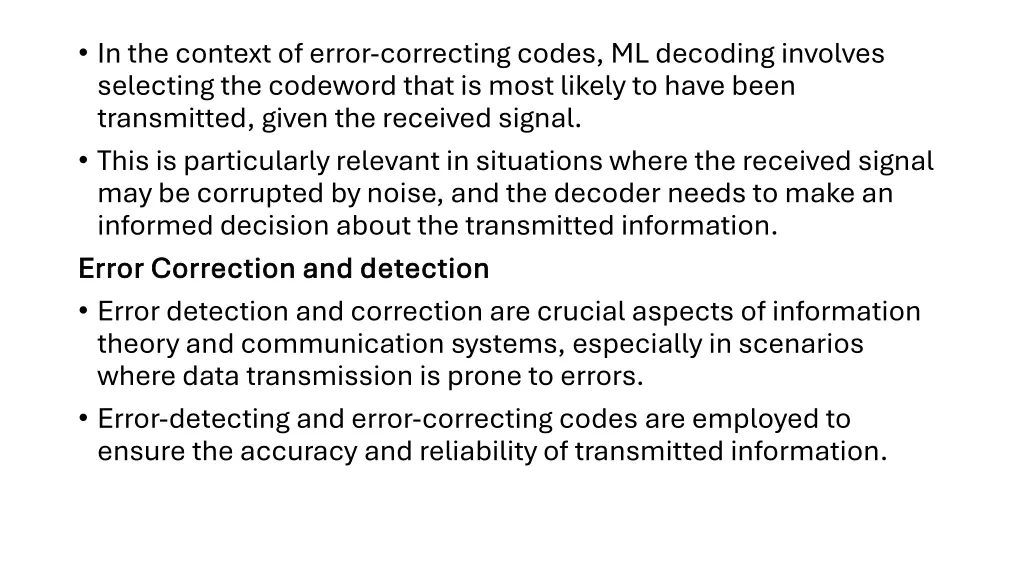 in the context of error correcting codes