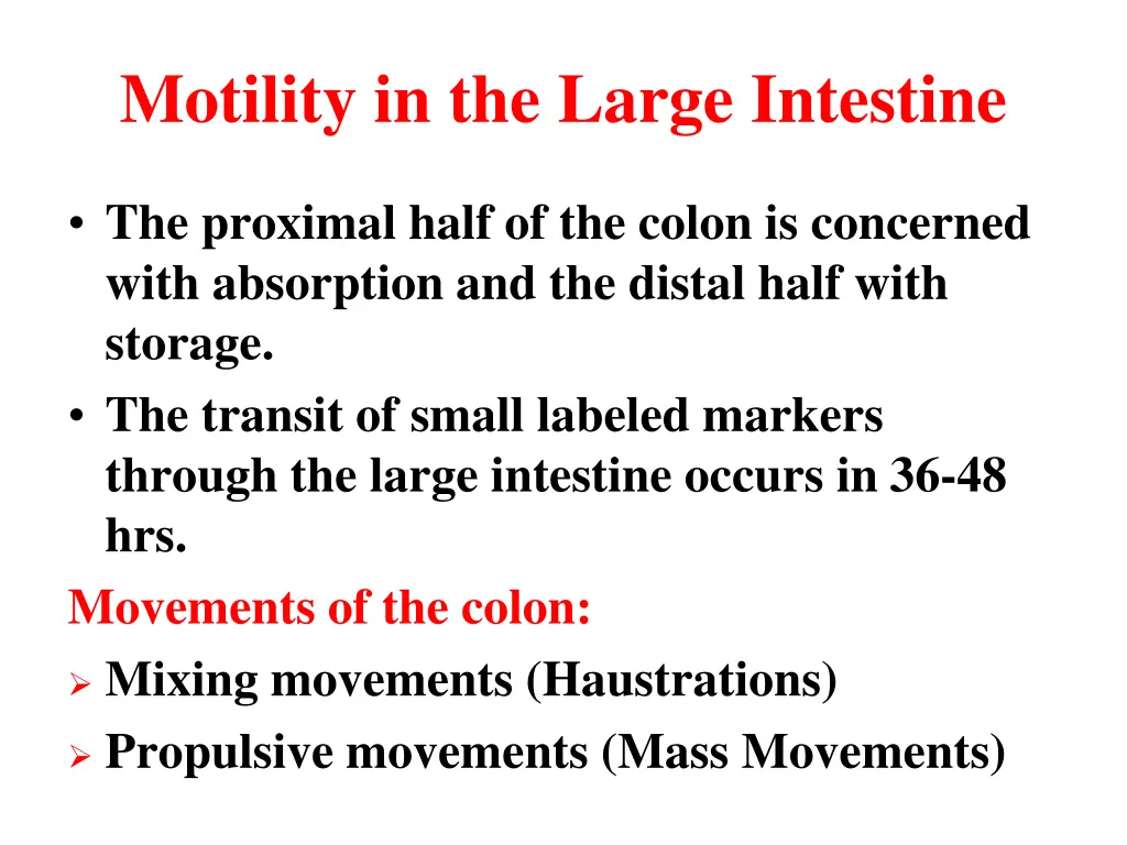 motility in the large intestine
