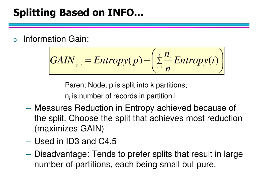 splitting based on info