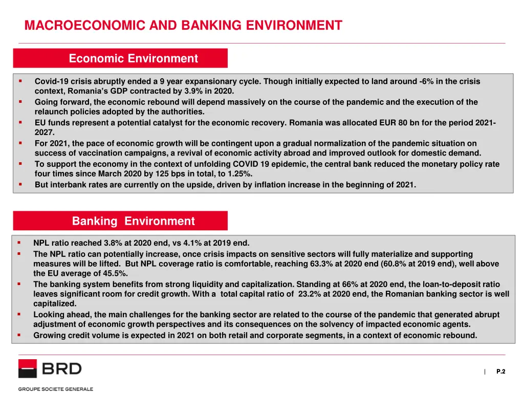 macroeconomic and banking environment