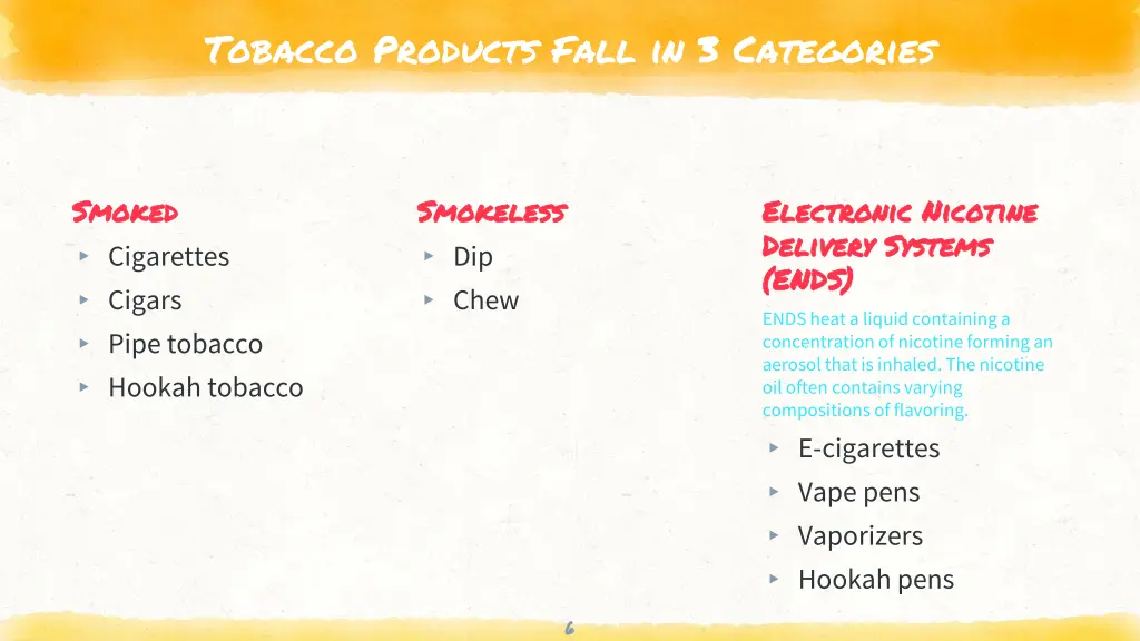 tobacco products fall in 3 categories