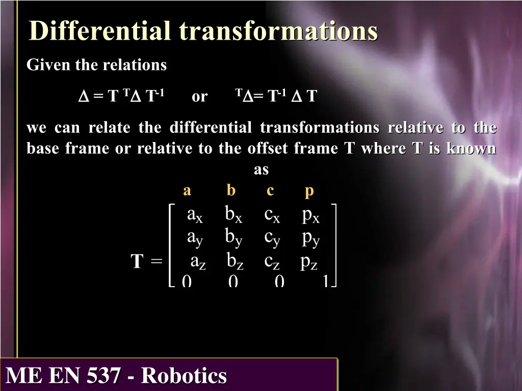 differential transformations given the relations