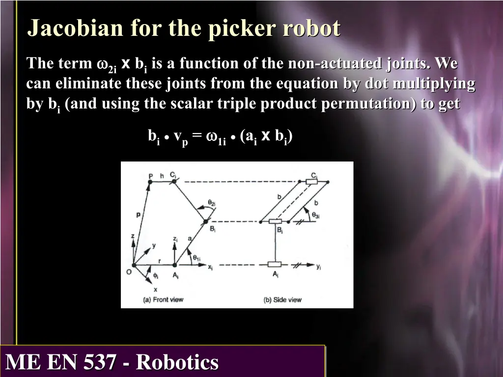 jacobian for the picker robot 1
