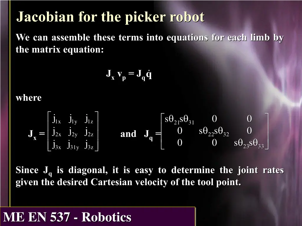 jacobian for the picker robot 3