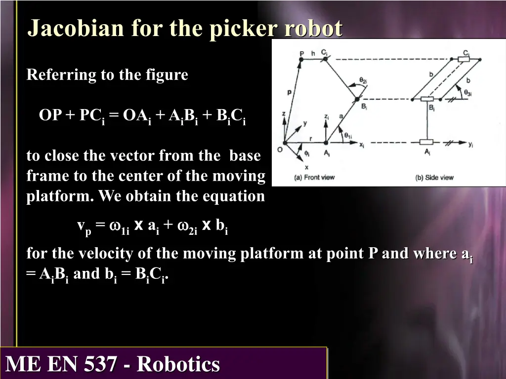 jacobian for the picker robot