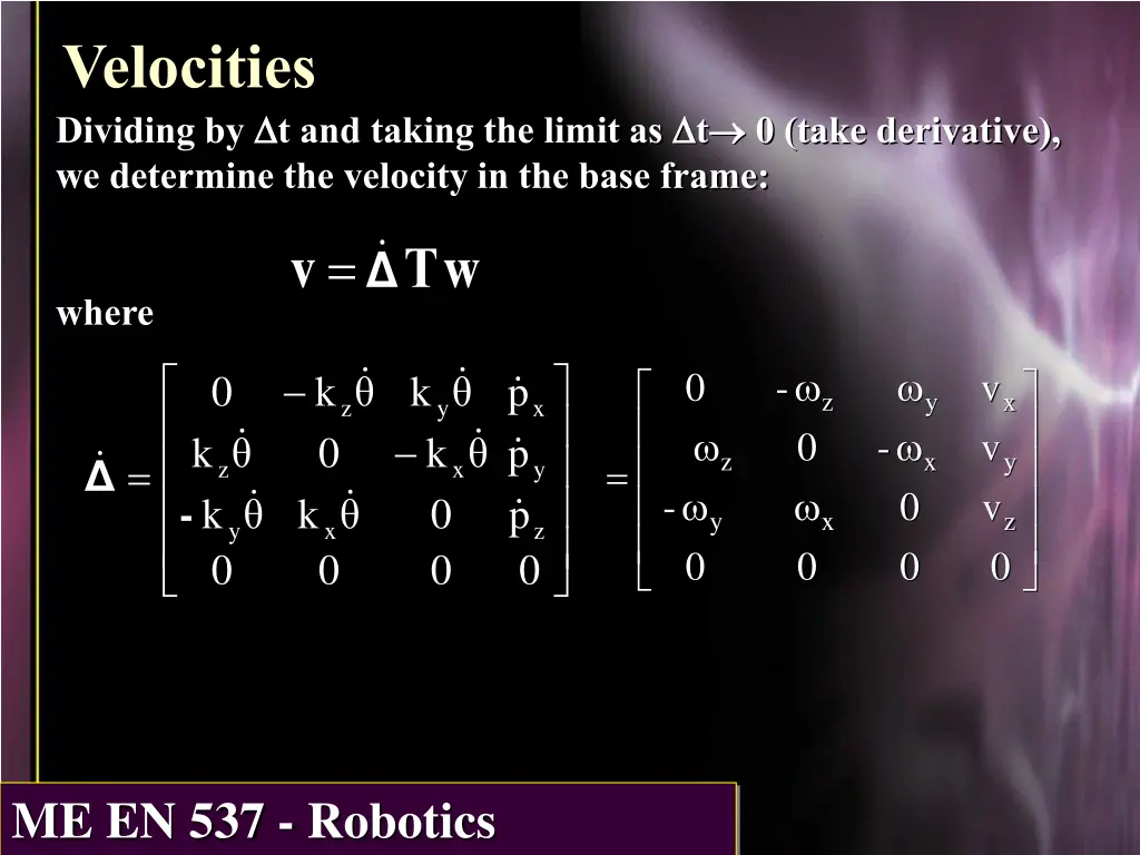 velocities dividing by t and taking the limit