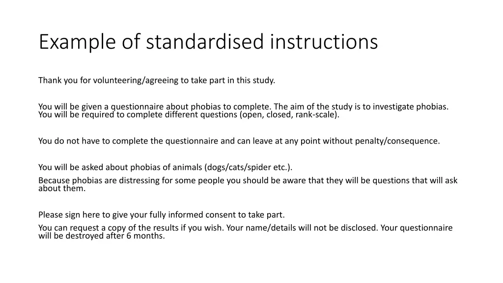example of standardised instructions